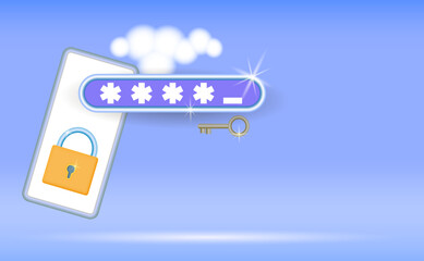 The concept of mobile security and data protection.
A mobile phone with a lock on the screen.
Security and privacy. Vector illustration, 3D.