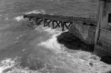 Abandoned slipway in Cornwall in black and white - shot on Adox film