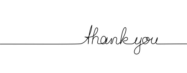 single line handdrawn phrase Thank You isolated on white, line art vector illustration