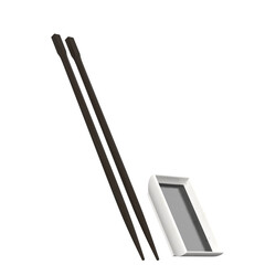3d rendering illustration of sushi chopsticks and soy sauce