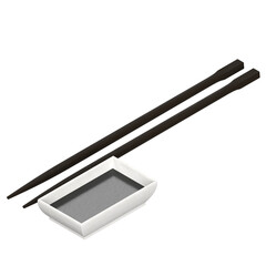 3d rendering illustration of sushi chopsticks and soy sauce