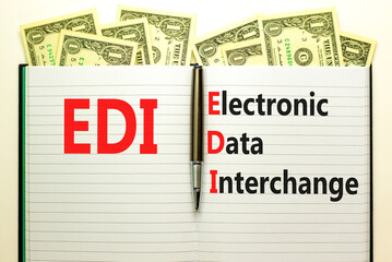 EDI electronic data interchange symbol. Concept words EDI electronic data interchange on white note on a beautiful white background. Business and EDI electronic data interchange concept. Copy space.