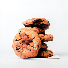 chocolate chip cookies on white background
