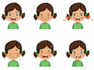 cute kid face expression emoji emoticon set