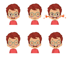 cute kid face expression emoji emoticon set
