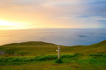 Midnight sun over sea in Norway, Runde island