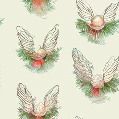 Seamless pattern christmas angels, watercolor flying angels endless pattern. New-year holidays