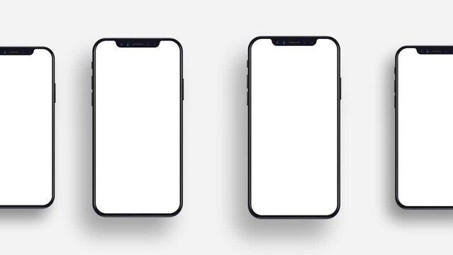 Group of Phone Blanks lying on neutral Light background (Flat lay). White Screen Smartphones UI Mockup.
Branding Identify , UI Design and social Posts. 
