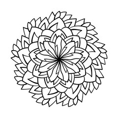 Mandala floral ornament. Coloring book page. T-shirt, greeting card, stickers, tattoos, decorations for interior design. Vectorillustration on white background.