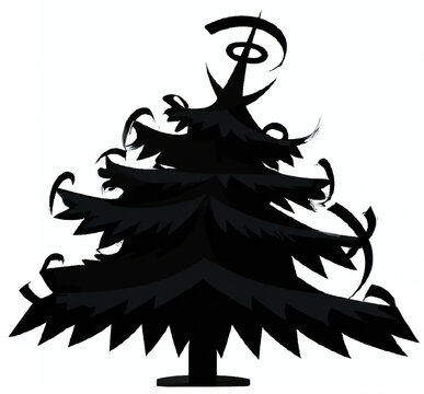 Ilustración digital de un árbol de navidad negro, estilo película de animación
