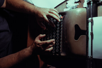 typing on a typewriter