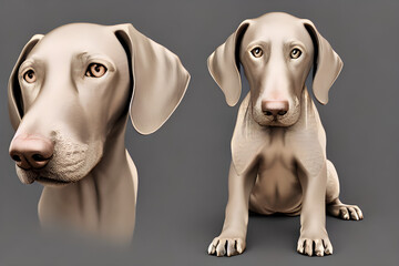 Illustration 3D Render Dog Weimaraner Close Up Portrait