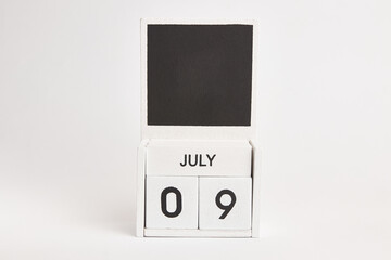 Calendar with the date July 9 and a place for designers. Illustration for an event of a certain date.