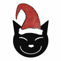 black cat,black cat face with santa claus hat,christmas hat on the face of a black cat,christmas hat on the face of a black cat,ho ho ho,snowflakes