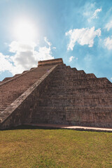 Pyramid and city in ruins in Tulum Mexico.