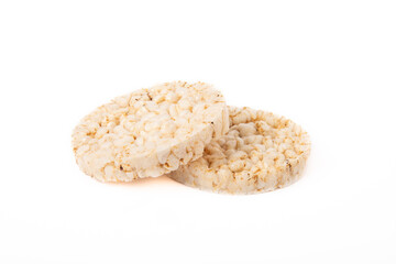 Crispbread.Puffed rice bread isolated on white background. dietary crispy round rice cakes.