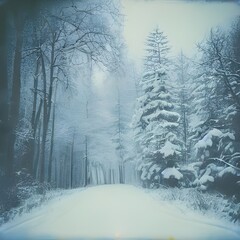 The Polaroid winter forest is a beautiful sight. The trees are covered in snow and the air is crisp and cold. The sun is shining off of the freshly fallen blanket of white, making the scene even more 