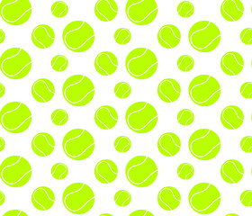 Big tennis game green ball seamless pattern isolated on white background vector. Cartoon doodle sport playing equipment backdrop.