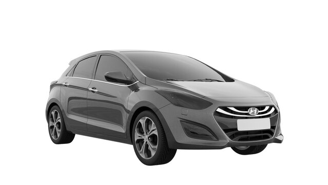 dark grey Hyundai i30 front perspective view, 3d rendering of PNG transparent car	
