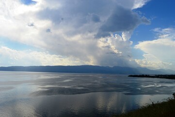 lake in blue color at dusk
