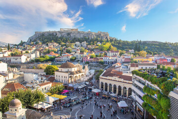 Fototapeta premium Beautiful view of the Acropolis and Monastiraki area in Athens, Greece