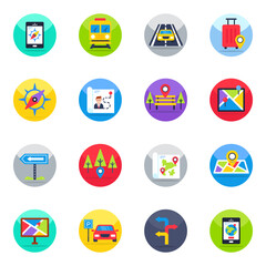 Pack of Map and Location Flat Icons 

