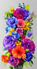 Obraz na płótnie Canvas A watercolor flower bouquet is a beautiful way to show your loved ones how much you care. The soft, delicate colors of the flowers are sure to please anyone who receives them.
