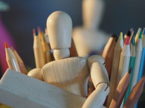 Wooden Drawing Models with Colored Pencils