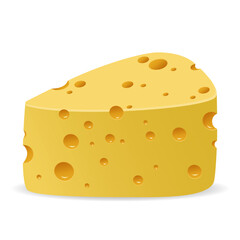 Cheese with holes, highlighted on a white background. Cartoon types of cheese. Cheese triangles, cheddar, brie, mozzarella, parmesan, camembert and briquette. Vector illustration of delicious cheese.