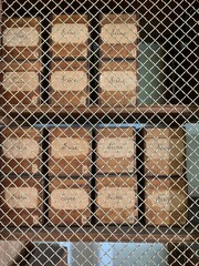 Old shelves  with a metallic fence