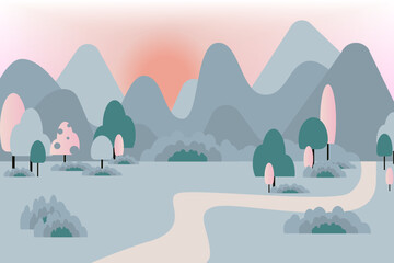 Fabulously beautiful forest landscape for the game. Illustration of a cartoon landscape. Vector illustration in cartoon style. User interface design.