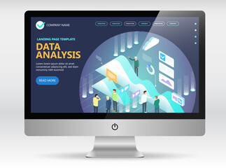 Data analytics isometric concept on computer screen, Isometric vector concept banner, Marketing and finance vector isometric concept, Vector illustration
