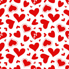 Seamless pattern of red hearts. Vector illustration