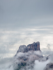 A view in direction of Monte Averau, Dolomites, in clouds