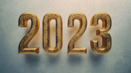2023 Jahreszahl 3D Typografie Rendering - 543534505