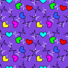 Bright neon pattern with heartbeat symbol