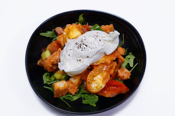 heirloom or heritage tomato and burrata or mozzarella cheese salad in a bowl with white background