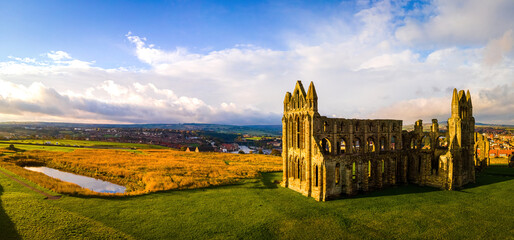 Morning view of Whitby, a seside city overlooking the North Sea in North Yorkshire, England