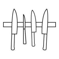 Simple flat black line set of four knifes on a magnet holder