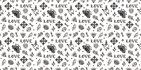 monochrome Old School Style Pattern for Valentine's Day.