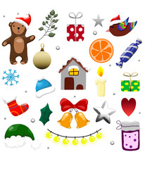 Set of illustrations for the new year and Christmas. Vector graphics. Isolated on transparent background.