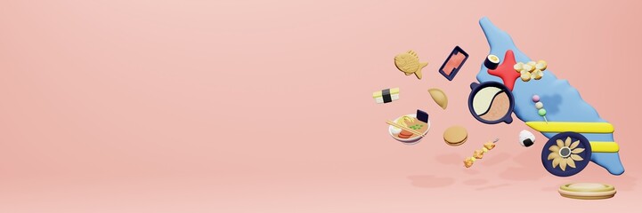 3d rendering of japanese food consumption in Armenia for social media content 