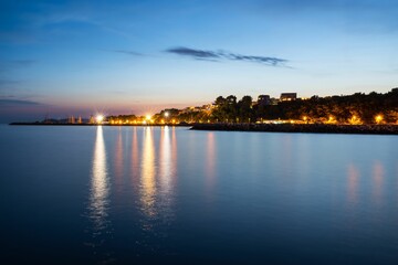 Scenic view of the Adriatic coast and city in Croatia at summer night
