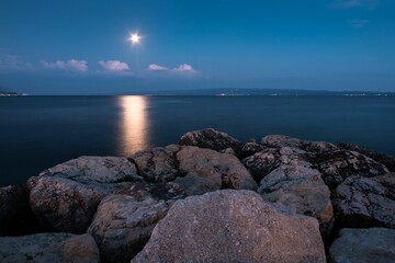 Scenic view of the Adriatic coast in Croatia at summer night