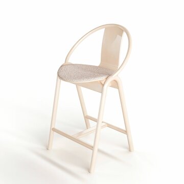 3d rendering of a stylish chair with a plastic frame and soft hemp seat on a white background
