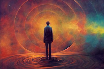 Self projection. Meditating man realizing itself. Universe discovering itself. Meditation. Spiritual. Spirit Realm. Astral Projection.