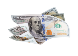 Transparent PNG of Curling One Hundred Dollar Bills.