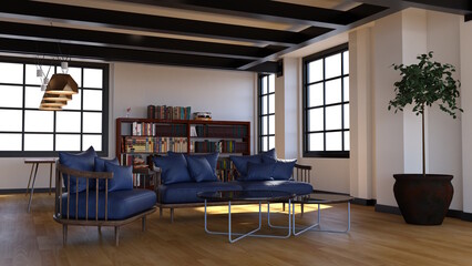 テレビ会議背景用 ZOOM会議背景用 CG 部屋 ラウンジ 本棚 書斎 video conferencing for using in video conference and as a zoom background.