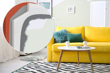Layered scheme of wall insulation and stylish room interior