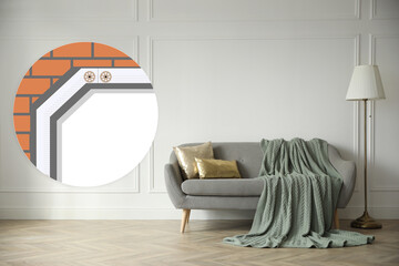 Layered scheme of wall insulation and stylish room interior